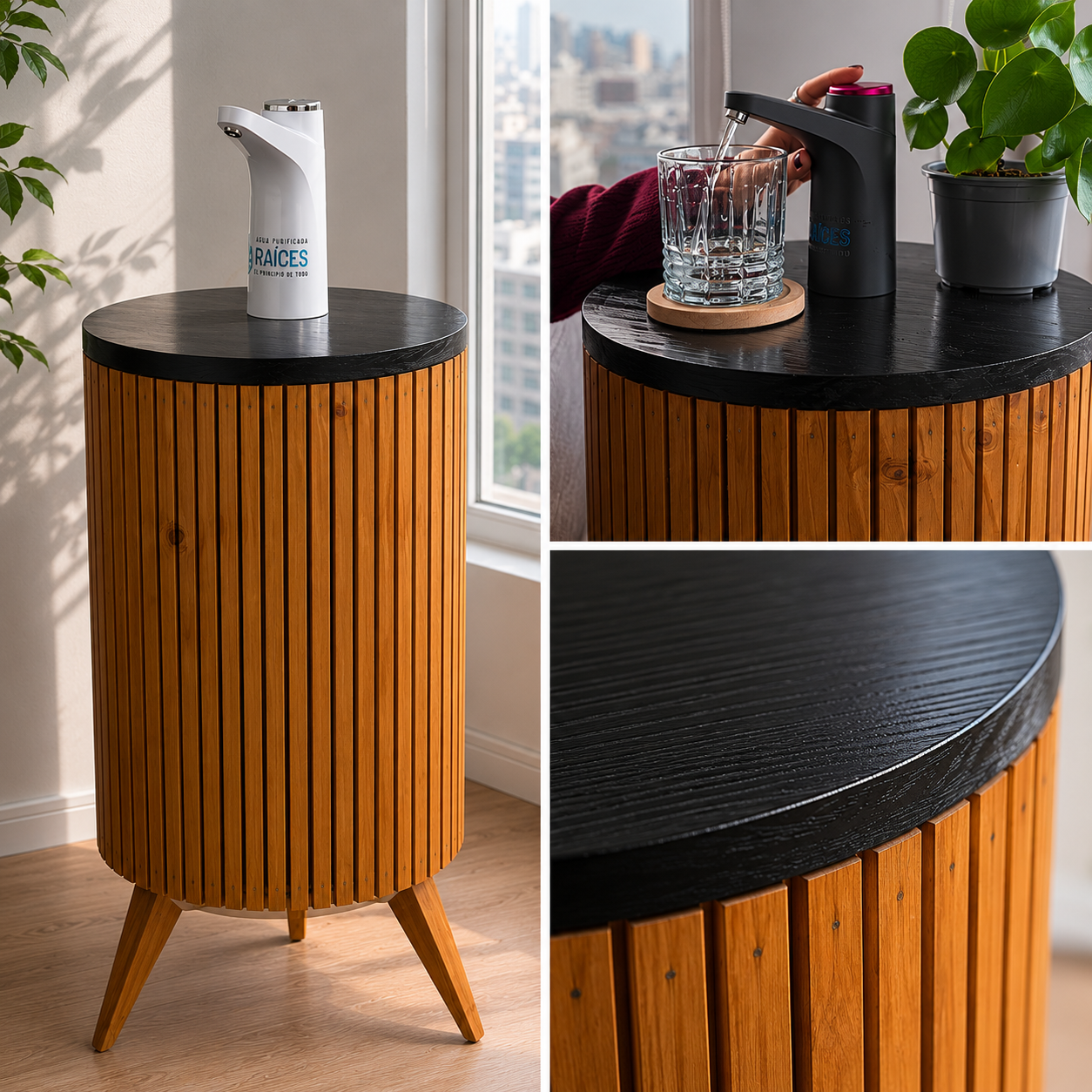 Mueble Raíces / base café y tapa negra
